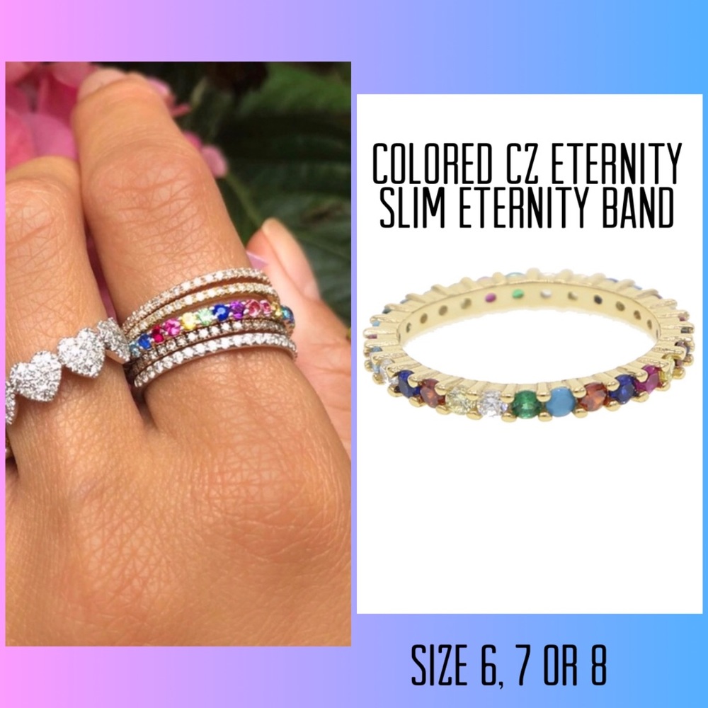 Multi Colored Cubic Zirconia Slim Eternity Band, sz 6, 7 or 8 -Boutique